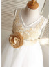 Champagne Lace Ivory Tulle Knee Length Flower Girl Dress
